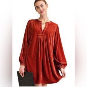 EASEL Rust/ Burnt Orange Crushed Velvet Balloon/Long Sleeve Dress